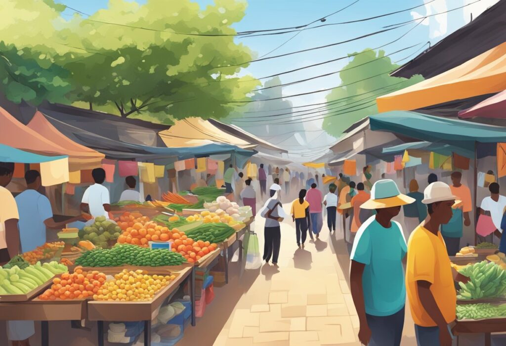 The bustling Kaskitayo Market is filled with colorful stalls and lively vendors, offering a wide variety of fresh produce, handmade crafts, and delicious street food