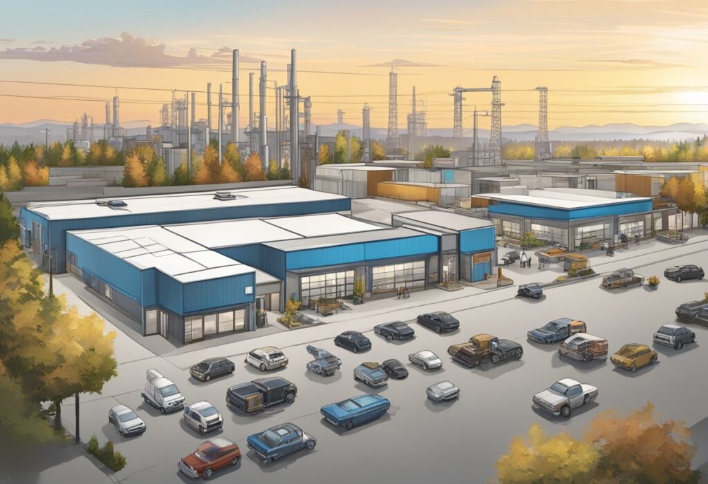 An industrial area in Maple Ridge, Edmonton, with modern real estate technology and tools on display