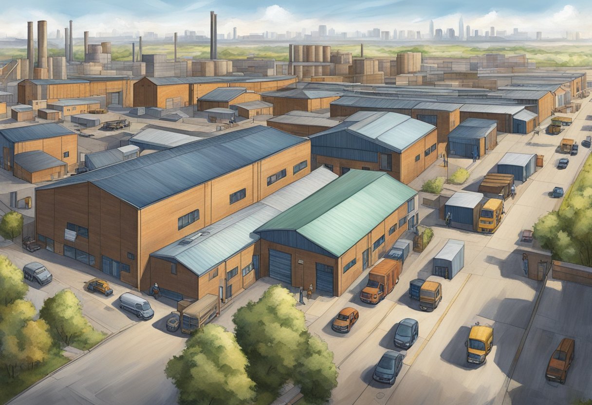 The industrial landscape of West Sheffield in Edmonton, with warehouses and real estate properties, creates a bustling and dynamic scene