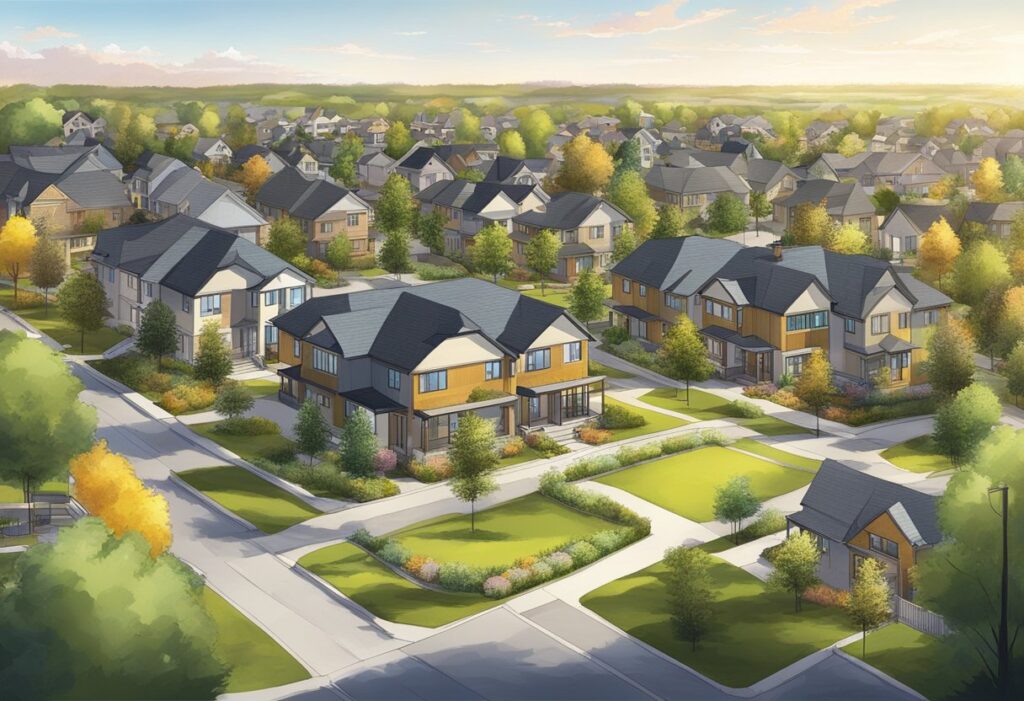 A vibrant community with modern homes, lush green spaces, and bustling amenities in Edmonton, Balwin